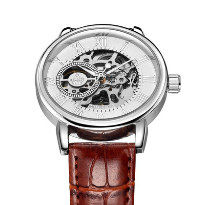 ORKINA Male Mechanical Hand-wind Skeleton Wristwatch Luminous Hands Watch for Men