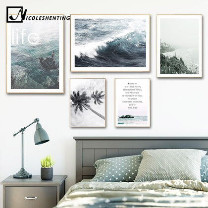 Nordic Decoration Motivational Poster and Prints Life Quote Sea Landscape Wall Art Canvas Painting Decorative Picture Home Decor