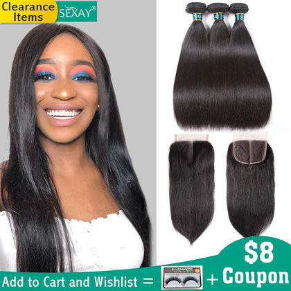 Sexay Brazilian Straight Hair Bundles With Closure Sliky Straight Human Hair 3 Bundles With Closure Brazilian Hair Weave Bundles