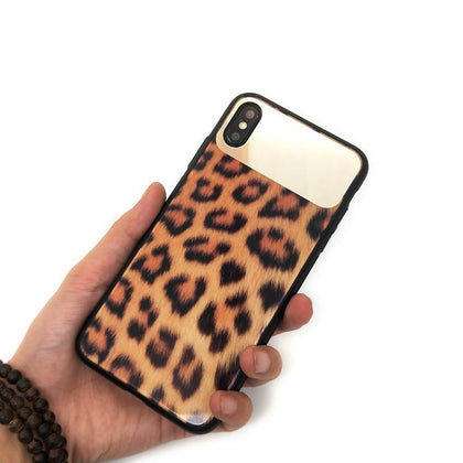 CKHB HD women leopard mirror toughened glass back cover case For iPhone X XR XS Max 8 7 Plus lady phone back case