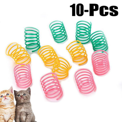 10Pcs Cute Cat Spring Toys Wide Durable Heavy Gauge Plastic Colorful Springs Cat Toy Playing Toys For Kitten Pet Accessories Set