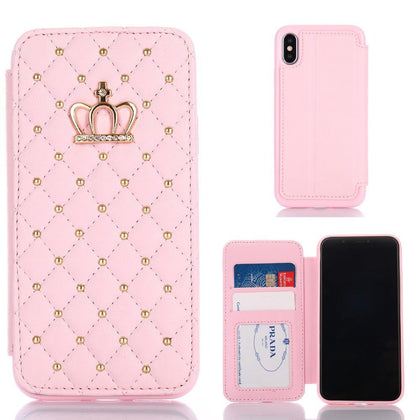 Leather Wallet Card Flip Cover For iPhone 6 6S 7 8 Plus Luxury Crown flash drill Phone Case For iPhone X XS MAX XR shell coque