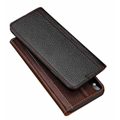 CKHB Luxury Lichee Pattern Genuine Leather Case for iPhone 6 6s Plus 7 8 Plus Folio Flip Case Cover Card Holder Smart Cover Case