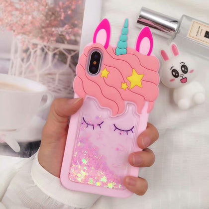 3D unicorn soft silicone case for iPhone 7 8 plus cute cartoon Colored quicksand cover for iPhone X 6 6s plus se 5s xs max cases