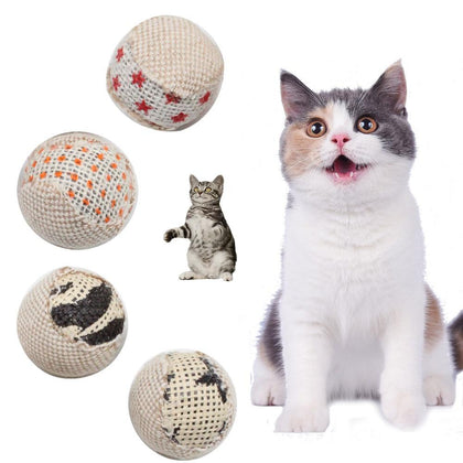 4pcs/pack 5cm Funny Interactive Cat Toys Ball Diameter Cat Chewing Toy Rattling Sound Scratch Toy for Cats Pet-Supplies