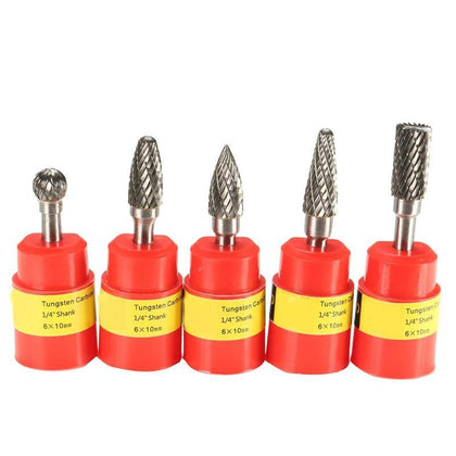 5Pcs 1/4 Inch 6mm Head Tungsten Carbide Rotary Point Burr Milling Cutters Die Grinder Shank Set For The Mill