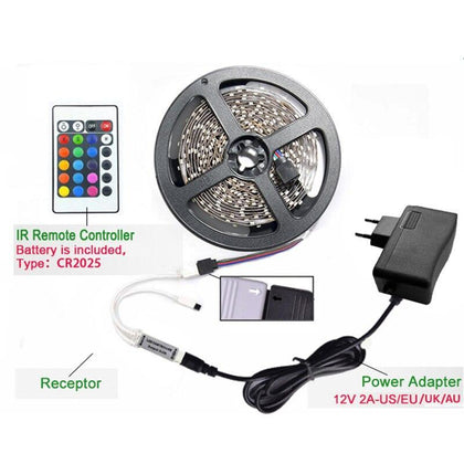 Goodland RGB LED Strip Light 2835 SMD 5M 60Leds/m Include Battery IR Remote Controller 12V 2A Power Adapter LED Tape