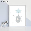 Nditb Cute Cartoon Elephant Moon Canvas Art Painting Posters Prints Decorative Picture Baby Bedroom Nursery Wall Decoration