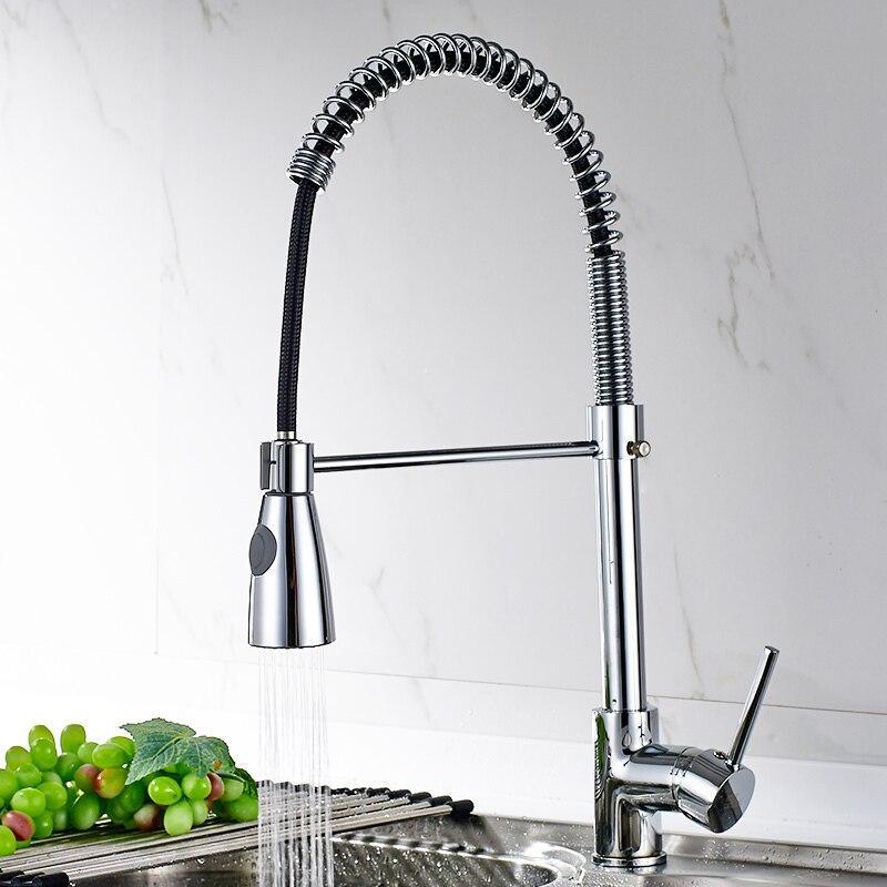 Fapully Kitchen Sink Faucet Pull Out Brushed Nickel Faucet Torneira All Around Rotate Swivel Kitchen Mixer Tap 190-33C (Chrome)