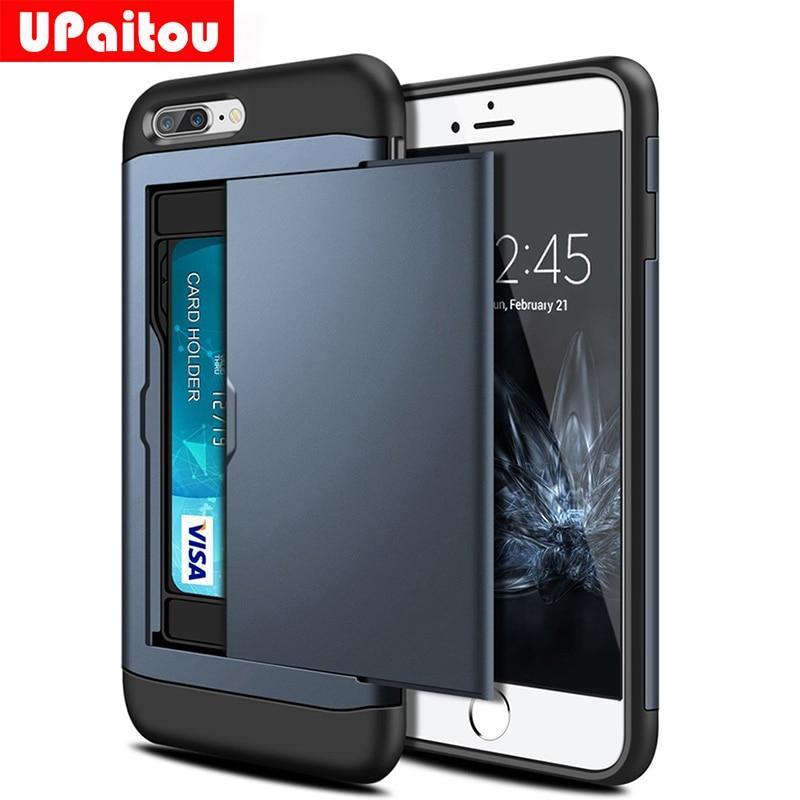 Upaitou Hybrid Armor Case For Iphone 8 7 6 6S Plus Wallet Case Card Holder Shockproof Rubber Bumper Cover For Iphone 5S Se Case
