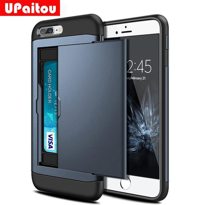 UPaitou Hybrid Armor Case for iPhone 8 7 6 6S Plus Wallet Case Card Holder Shockproof Rubber Bumper Cover for iPhone 5S SE Case