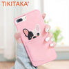 Lovely Pink Cartoon Bulldog Pocket Phone Cases For Iphone X 8 8 Plus 7 6 6S Plus Case Cute 3D Lace Dog Soft Silicon Back Cover