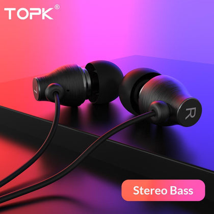 TOPK F07 Stereo Bass Earphone  3.5mm Jack In-ear Sport Wired Earphones with mic for iPhone Xiaomi Samsung Phone Computer Headset