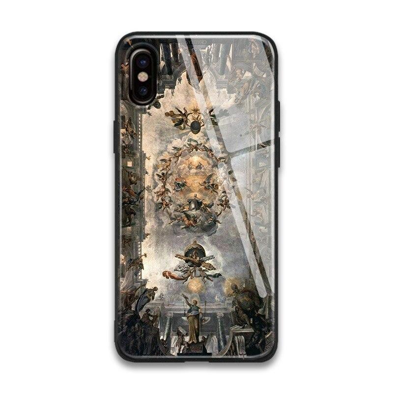 Renaissance Art Painting Coque Tempered Glass Soft Silicone Phone Case Shell Cover For Apple Iphone 6 6S 7 8 Plus X Xr Xs Max