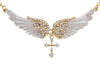 Yacq Angel Wing Cross Choker Necklace Guardian Women Biker Crystal Jewelry Gifts Her Girl Silver Color Nc01 (18+2)"