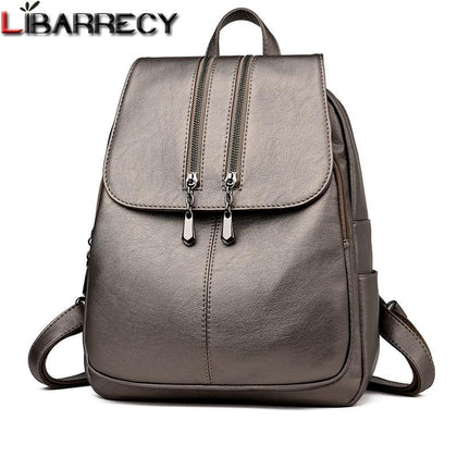 Casual Double Zipper Backpack Female Large Capacity School Bag for Girl Brand Leather Shoulder Bag for Women 2018 Lady's Bag