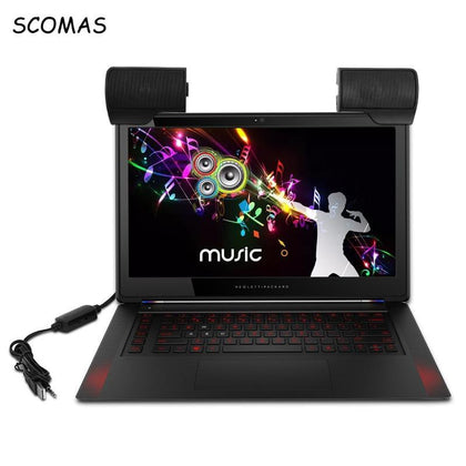 SCOMAS Portable Mini Clip-On Notebook Laptop PC Desktop Tablet USB Powered Stereo Multimedia Speaker Soundbar Aux 3.0 Clipon