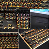 Gaming Russian Keyboard Retro Round Glowing Keycap Metal Panel Backlit Usb Wired Metal Panel Illuminated Border Waterproof