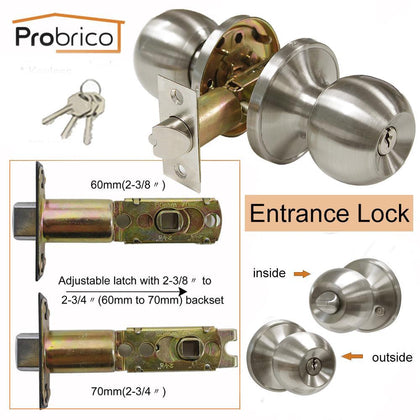 Probrico Stainless Steel Entrance/Privcy/Passage/Deadbolt Door Lock Satin Nickel Door Knob Door Handle DL607SN