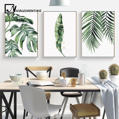 Watercolor Leaves Wall Art Canvas Painting Green Style Plant Nordic Posters and Prints Decorative Picture Modern Home Decoration