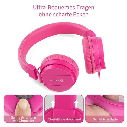 BASS Headphones, Lightweight Stereo Foldable Wired Headphones for Kids Adjustable Headband Headset for Phones Computer PC Music