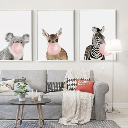 Bubble Chewing Gum Giraffe Zebra Animal Posters   Canvas Art Painting Wall Art Nursery Decorative Picture Nordic Style Kids Deco