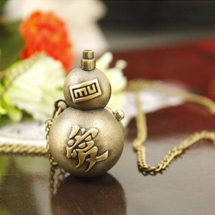 Anime Naruto Vintage Gaara Weapon Pocket Watch Necklace Pendant Cosplay Toy Gift