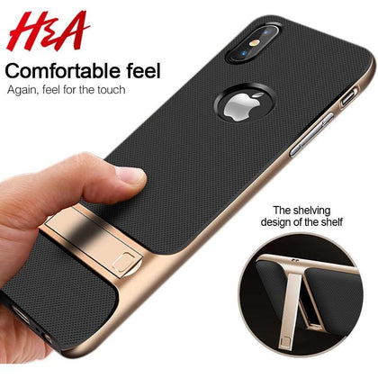 H&A 360 Full Cover Protective Case For iPhone X 6 6s 8 7 Plus PC + TPU ShockProof Cover For iPhone 7 8 Plus Kickstand Phone Case
