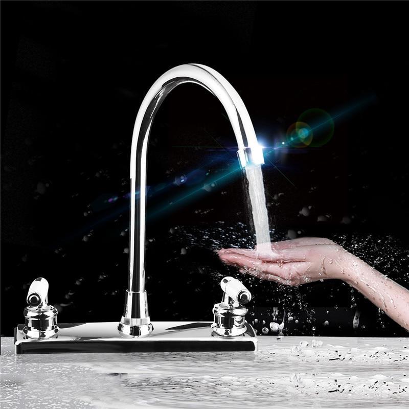 Xueqin Silver Double Handle Double Basin Kitchen Faucet Tap Single Hole Water Tap For Torneira Cozinha