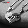 Mens Stainless Steel Chain Black White Heart Love Necklaces For Couples Paired Suspension Pendants For Men Women Sn102 5%