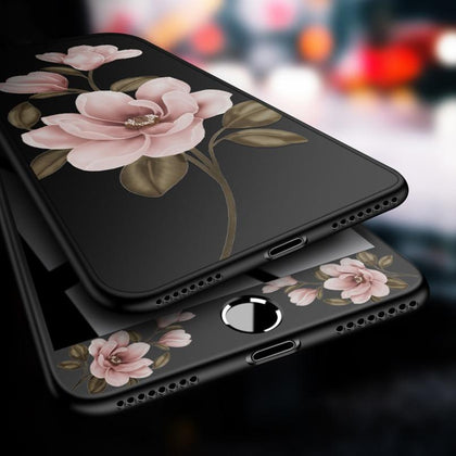 360 Degree Full Cover Case For iPhone 8 Case Flower Cover Bumper For iPhone 6 6s 7 8 Plus X Shockproof Fundas 3D Relief Coques