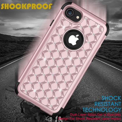 3-in-1 Impact Cover Hard&Soft Silicone Hybrid Case Universal for iPhone 6 6s 7 7 Plus 8 8 Plus Armor Phone Cases Bling Diamond 