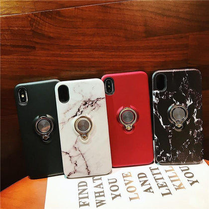 Luxury Marble Magnetic Ring Holder Case coque For iphoneXs max 8 7 6sPlus Silicone cover Finger Ring Stand Adsorption Car Holder