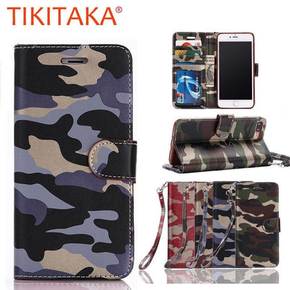 For Apple iphone 7 6 6s Plus 5 Cover Luxury Fashion Army Camo Camouflage Leather Flip Case For Samsung Galaxy S8 S6 S7 edge Case
