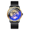 Ik Colouring Mens Watches Mesh Braided Stainless Steel Band Automatic Mechanical Male Clock Skeleton Steampunk Relogio Masculino