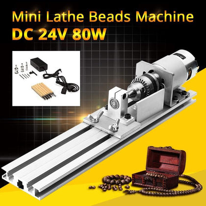 DC 24V 80W Mini Lathe Beads Machine Woodworking DIY Lathe Standard Set Polishing Cutting Drill Rotary Tool with Power Supply