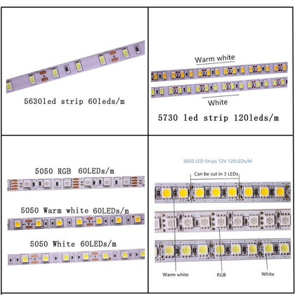 SMD 2835 5630 5050 60/120/240/480LEDs/m RGB LED Strip 5M 300/600/1200/2400LEDs/m  DC12V 24V W RGB LED Light Strips Flexible Tape