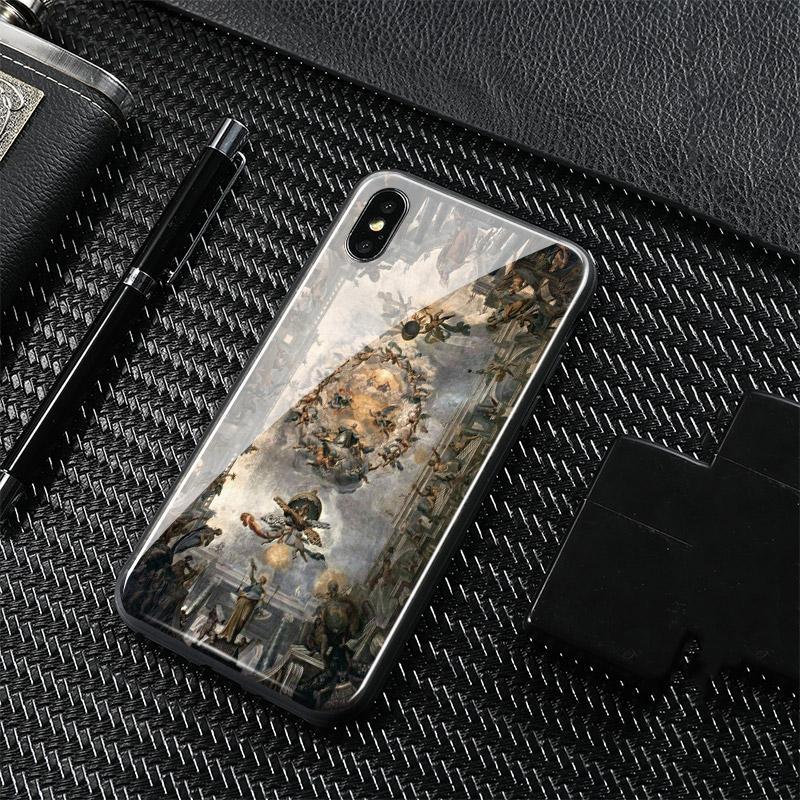 Renaissance Art Painting Coque Tempered Glass Soft Silicone Phone Case Shell Cover For Apple Iphone 6 6S 7 8 Plus X Xr Xs Max