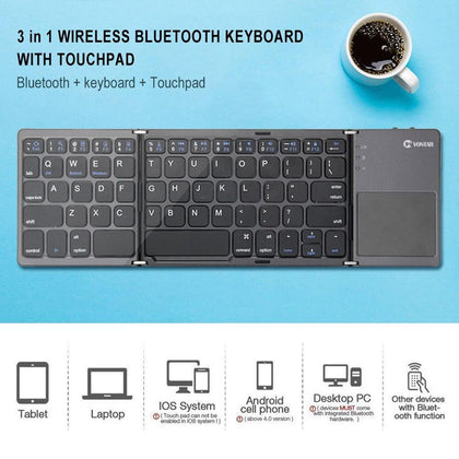 Portable Folding bluetooth Wireless Keyboard B033 Rechargeable Foldable Touchpad Keypad for IOS/Android/Windows ipad Tablet