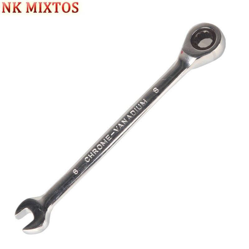 Nk Mixtos 8Mm X 140Mm Ratchet Spanner Combination Wrench Keys Gear Ring Tool Handle Chrome Vanadium Tool (8Mm X 140Mm)