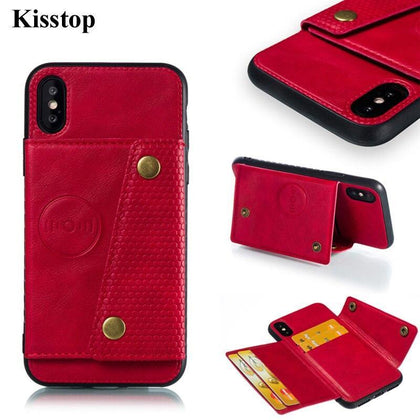 Kisstop New Quality PU Leather Case For iPhone X 6 6s 7 8 Plus XS Multi Card Holders Phone Cases For iPhone XS Max XR 10 Cover