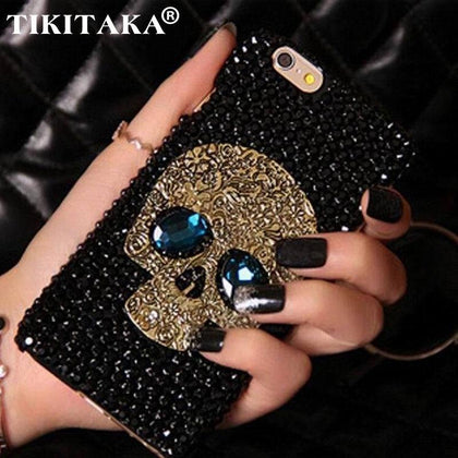 Diamond Bling Rhinestone Skull With Blue Eye Cover Fashion Phone Cases For iPhone 5 5s 6 6S 7 8 Plus Samsung S8 S7 S6 Edge Case