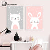 Kawaii Wall Art Canvas Nursery Poster Print Cartoon Cat Rabbit Painting Nordic Kids Decoration Picture Baby Living Room Decor