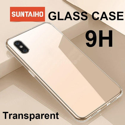 Suntaiho Luxury Glass Case For iPhone XS MAX XR Cases Ultra Thin Transparent Back Glass Cover For iPhone X 7plus 8plus Soft Edge