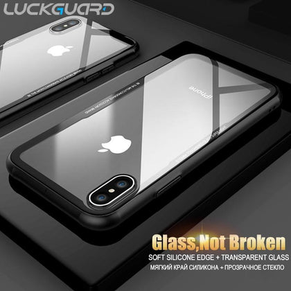 Tempered Glass Phone Case For iPhone 7 8 XR XS Cases Transparent Glass Back Cover For iPhone X XS Max XR 6 6s Plus Funda Coque