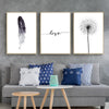 Black And White Dandelion Feathers Poster And Print Letter Love Wall Art Canvas Painting Home Picture Wall Decoration