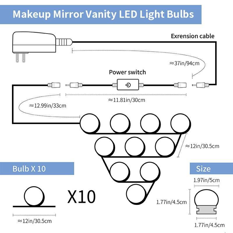 Diy Hollywood Style Makeup Mirror Led Light Kit For Dressing Table Stepless Dimmable 6 10 14 Bulbs Chain Bathroom Led Wall Lamp