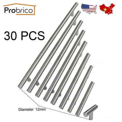 Probrico 30PCS Cabinet T Bar Handle Diameter 12mm CC 50mm~320mm Stainless Steel Furniture Drawer Knob Kitchen Cupboard Door Pull
