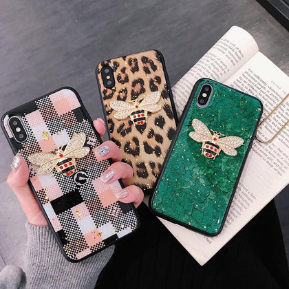 Luxury cute glitter marble Diamond metal bee silicone phone case for iphone 7 8 plus 6S X XR XS MAX for samsung S8 S9 Note 8 9