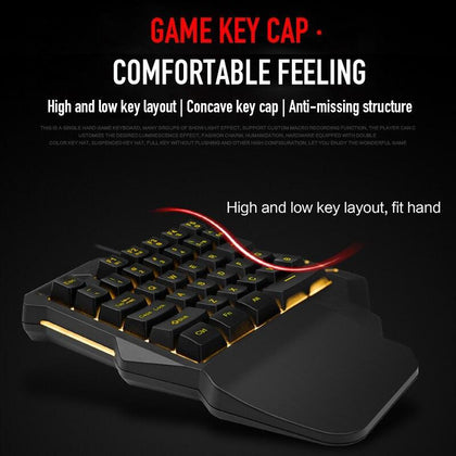 Wired Single Hand Gaming Keyboard USB Professional Desktop LED Backlit Mechanical Feel Keyboard Ergonomic with Wirst For Games  